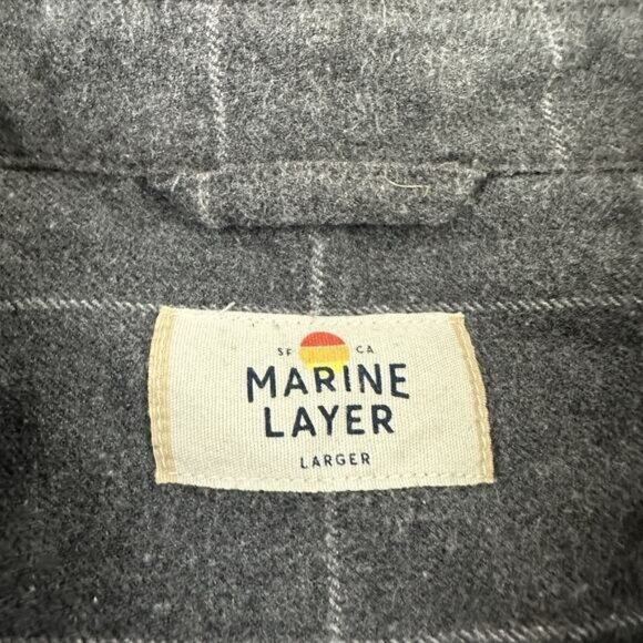 Marine Layer Mens Flannel Shirt Size L Larger Gray Plaid Long Sleeve Button Up - Picture 6 of 12